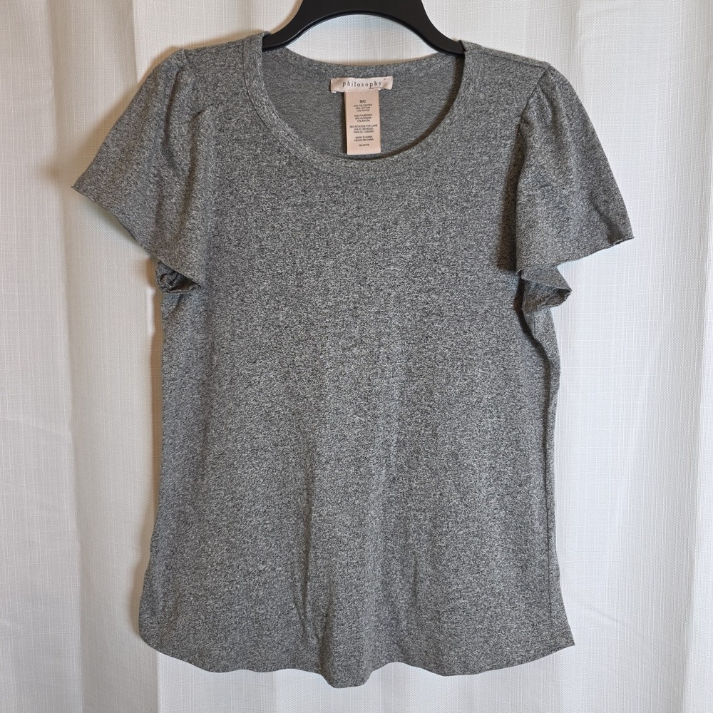 Womens Heather‎ Gray Philosophy Shirt Short Sleeve Round Neck Size S Small